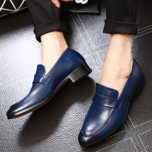 Blue Pointed Head Dappermen Mens Loafers Flats Dress Shoes