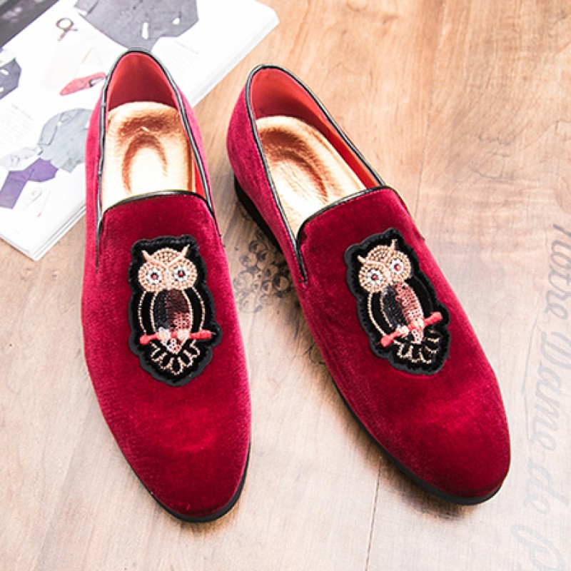 Red Velvet Mens Oxfords Flats Loafers Dress Shoes