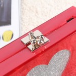 Red Silver Glitter Heart Arcylic Evening Clutch Bag Purse Jewelry Box