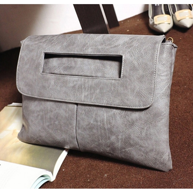 Grey Vintage Gothic Punk Rock Oversized Envelope Clutch Bag Purse