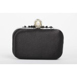 Black Beads Pearls Diamante Rectangular Fancy Evening Clutch Bag Purse Box