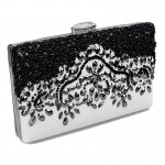 White Black Vintage Beaded Diamante Floral Jewels Clutch Bag Retangular Jewelry Box