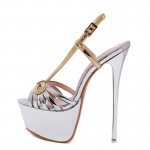 Silver Gold Straps Bow Peep Toe Bridal Sexy Platforms Stiletto High Heels Sandals Shoes
