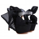 Black Giant Bow Diamantes Sexy Platforms Stiletto High Heels Sandals Shoes