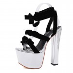 Silver Black Bows Strappy Bridal Sexy Platforms Super High Heels Sandals Shoes
