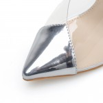 Silver Metallic Bridal Transparent Pointed Head Stiletto High Heels Sandals Shoes