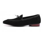 Black Suede Pointed Head Mini Bow Dapper Man Oxfords Loafers Dress Shoes Flats
