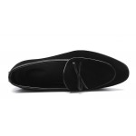 Black Suede Pointed Head Mini Bow Dapper Man Oxfords Loafers Dress Shoes Flats