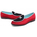 Red Blue Velvet Mini Bow Dapper Man Oxfords Loafers Dress Shoes Flats