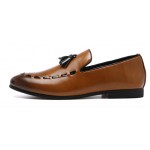 Brown Stitches Tassels Dapper Man Oxfords Loafers Dress Shoes Flats