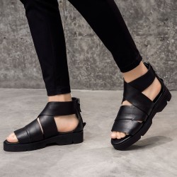 Black Cross Ankle Strap Thick Sole Fashion Mens Gladiator Roman Sandals