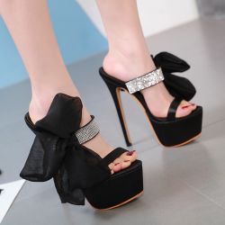 Black Giant Bow Diamantes Sexy Platforms Stiletto High Heels Sandals Shoes