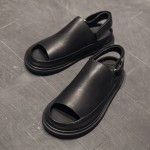 Black Peeptoe Slingback Thick Sole Fashion Mens Gladiator Roman Sandals