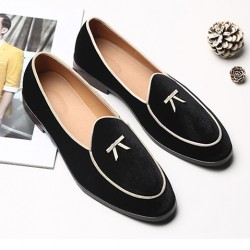 Black White Velvet Mini Bow Dapper Man Oxfords Loafers Dress Shoes Flats