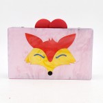 Pink Fox Cartoon Acrylic Rectangular Evening Clutch Purse Jewelry Box