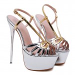 Silver Gold Straps Bow Peep Toe Bridal Sexy Platforms Stiletto High Heels Sandals Shoes