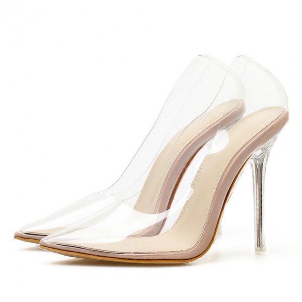 Transparent Pointed Head Stiletto Glass High Heels Sandals Shoes