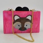 Pink Fox Chipmunk Acrylic Rectangular Evening Clutch Purse Jewelry Box