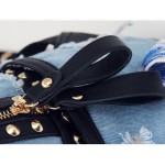 Blue Black Denim Jeans Sequins Embroidery Applique Metal Studs Gothic Punk Rock Backpack