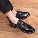 Black Glittering Bling Bling Tassels Glossy Patent Leather Loafers Flats Dress Shoes