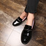 Black Patent Metal Chain Glossy Patent Leather Loafers Flats Dress Shoes