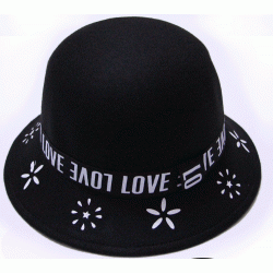 Black Graffiti Love Flowers Woolen Funky Gothic Jazz Dance Dress Hat
