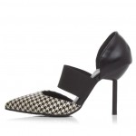 Black Houndstooth Point Head Rubber Band High Stiletto Heels Shoes
