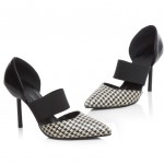 Black Houndstooth Point Head Rubber Band High Stiletto Heels Shoes