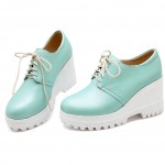 Green White Platforms Wedges Sole Lace Up Oxfords Sneakers Shoes