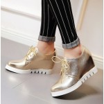 Gold White Sole Lace Up Wedges Platforms Oxfords Sneakers Shoes