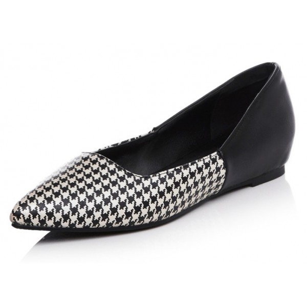 Black Houndstooth Point Head Loafers Flats Shoes