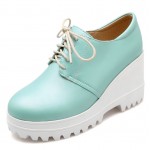 Green White Platforms Wedges Sole Lace Up Oxfords Sneakers Shoes