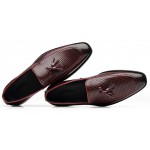 Burgundy Tassels Knitted Mens Loafers Dress Dapper Man Shoes Flats