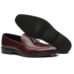 Burgundy Tassels Knitted Mens Loafers Dress Dapper Man Shoes Flats