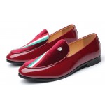 Burgundy Patent Suede Stripes Mens Loafers Dress Dapper Man Shoes Flats
