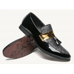 Black Gold Patent Tassels Glitter Mens Loafers Dress Dapper Man Shoes Flats