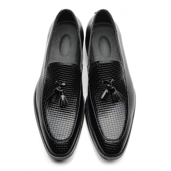 Black Tassels Knitted Mens Loafers Dress Dapper Man Shoes Flats