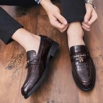 Brown Gold Tassels Classic Croc Mens Loafers Dress Dapper Man Shoes Flats