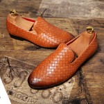 Brown Knitted Slip On Mens Loafers Dress Dapper Man Shoes Flats