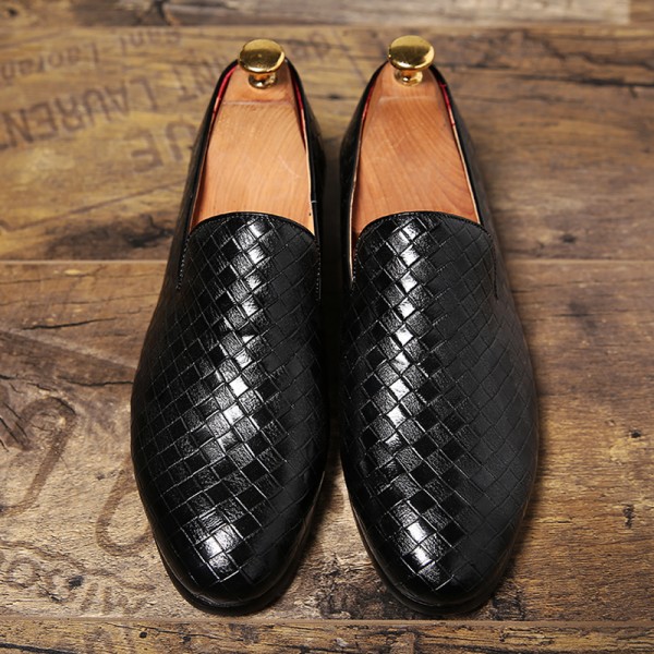Black Knitted Slip On Mens Loafers Dress Dapper Man Shoes Flats