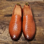 Brown Knitted Slip On Mens Loafers Dress Dapper Man Shoes Flats