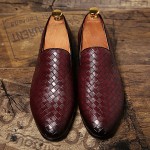 Burgundy Knitted Slip On Mens Loafers Dress Dapper Man Shoes Flats