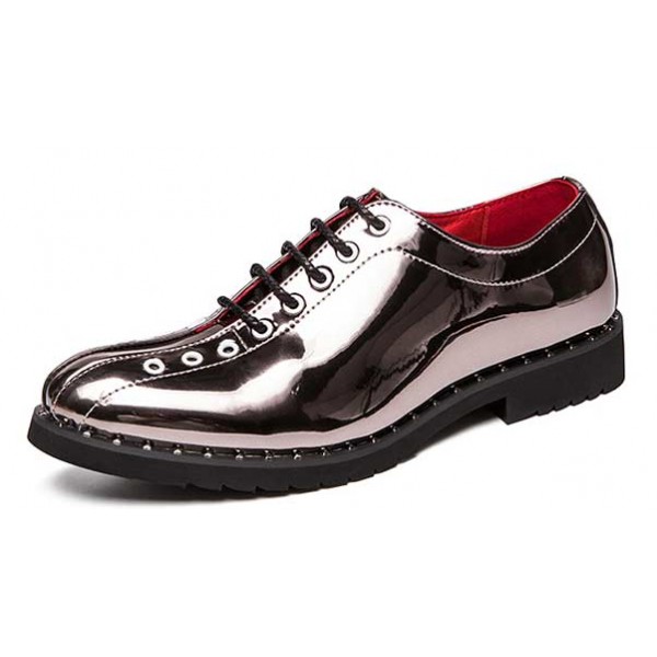 Silver Metal Rings Bowling Style Oxfords Dress Dapper Man Shoes Flats