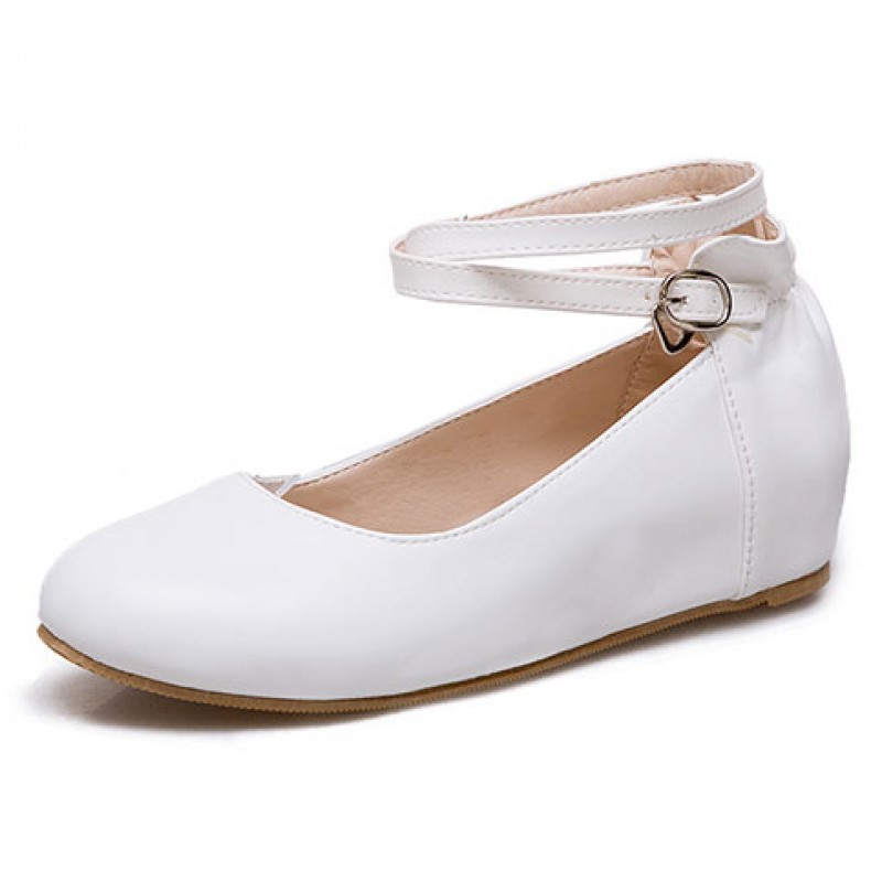 White Hidden Wedges Ankle Straps Mary Jane Ballerina