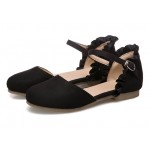 Black Suede Satin Ruffles Mary Jane Ballerina Ballet Flats Shoes