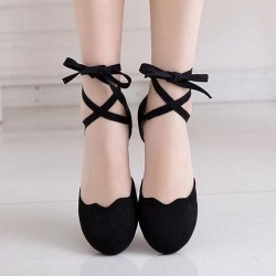 Black Suede Scallop Trim Ankle Strap Mary Jane Ballerina Ballet Flats Shoes