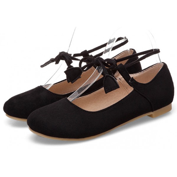 Black Suede Straps Mary Jane Ballerina Ballet Flats Shoes