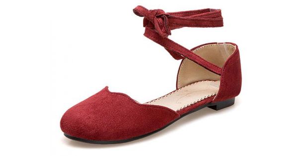 Burgundy flats with deals ankle strap