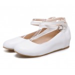 White Hidden Wedges Ankle Straps Mary Jane Ballerina Ballet Flats Shoes