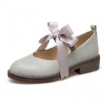 Grey Satin Bow Mary Jane Ballerina Ballet Flats Shoes